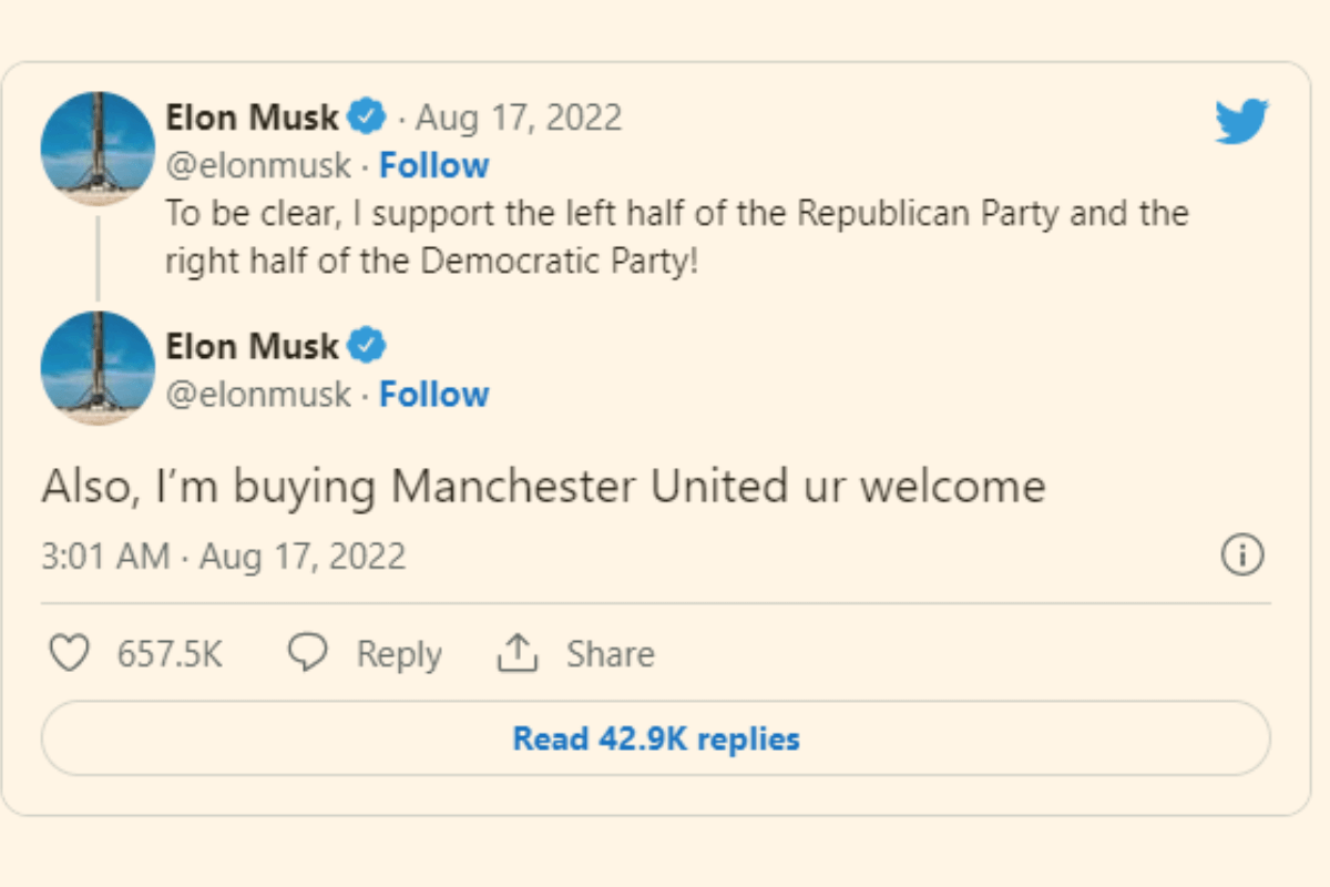 Илон Маск передумал покупать Manchester United Plc.