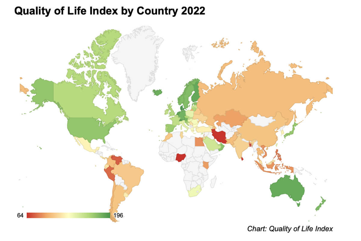 Лучшие страны по уровню жизни 2022 Numbeo
